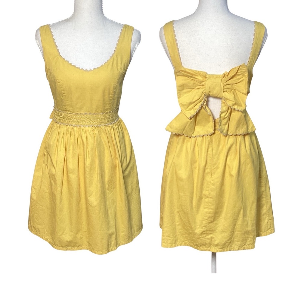 Judith March Women's Size S Yellow Bow Back Fit & Flare Mini Dress Cottagecore